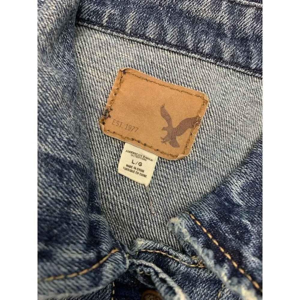 Vintage American Eagle Jacket Womens L Denim Trucker Type III Distressed Y2K - Picture 6 of 8